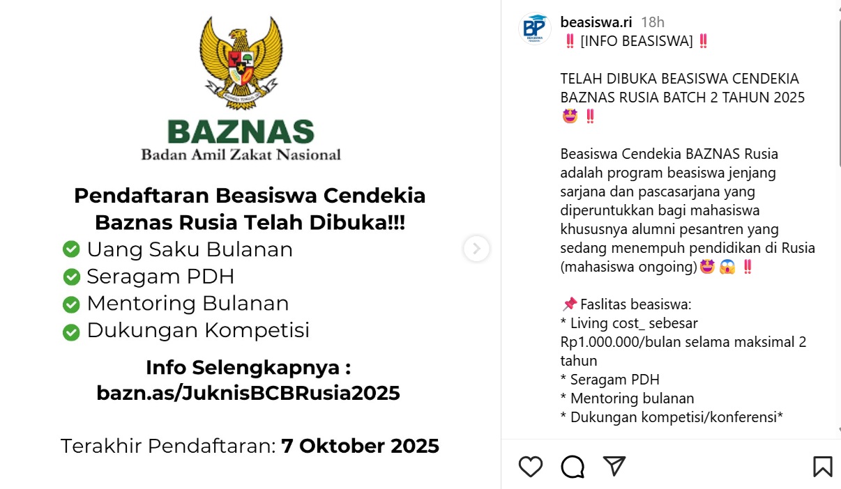 Baznas Luncurkan Beasiswa Cendekia ke Rusia 2025, Dukung Generasi Emas Indonesia